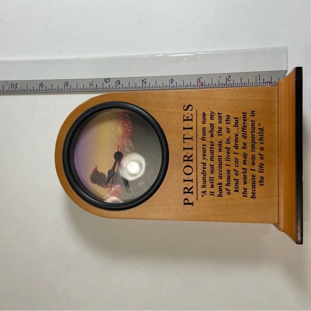 Wooden Inspirational desk clock with Quote Used. See photos for condition.